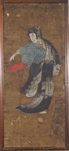 Japon fin XIXe Danseuse Peinture sur tissu 75 x 32…