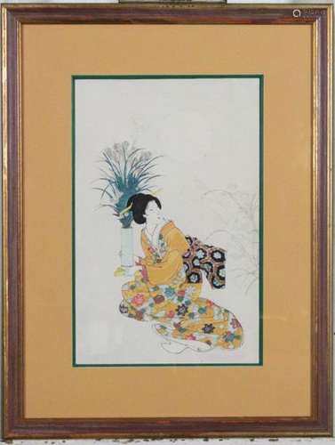 CHIKANOBU TOYOHARA (1838 1912) Geisha et fleurs Es…