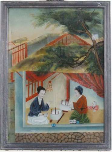 Chine, Shangaï vers 1920 Réunion de trois peinture…