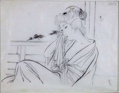 KAJITA HANKO (1870 1917) Femme pensive Plume sur p…