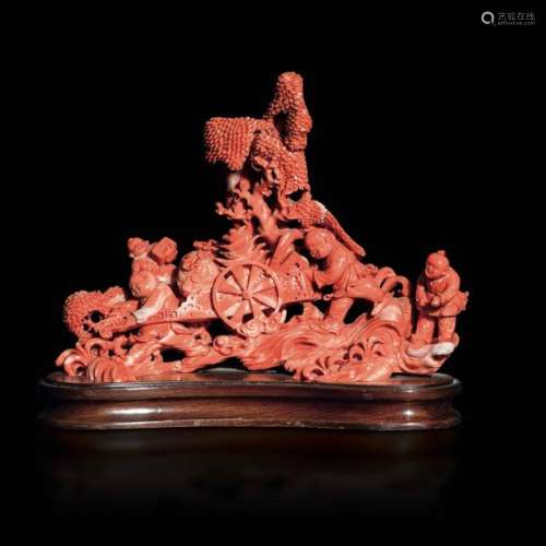 A Carved Coral Group, China, E…