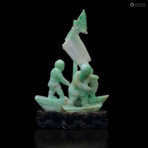 A Carved Jadeite Group, China,…