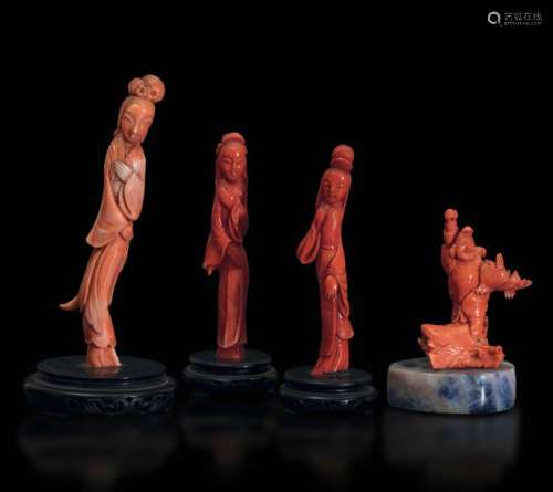 Four Coral Figures, China, Ear…