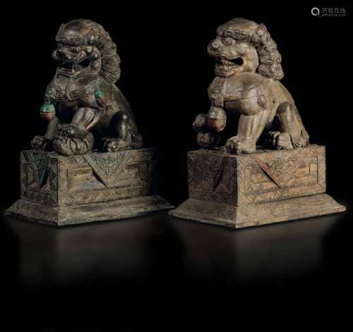Two Wooden Guardian Lions, Chi…