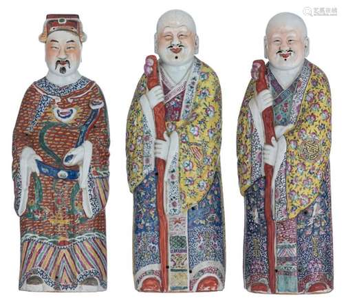 Two Chinese Shou Xing figures, famille rose floral…