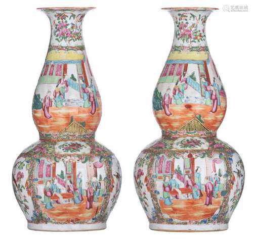 A pair of Chinese Canton double gourd vases, the p…