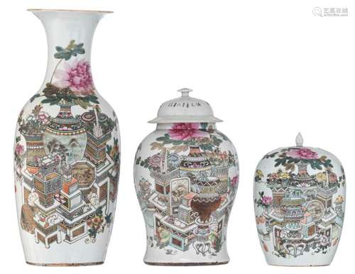 Three Chinese Qianjiang cai vases: one baluster sh…