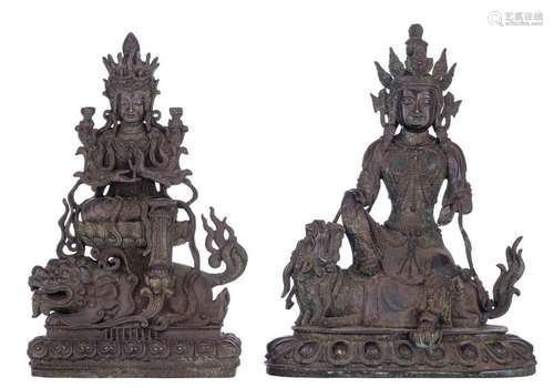 Two Chinese bronze 'Shi Hou Guanyins', seated Guan…