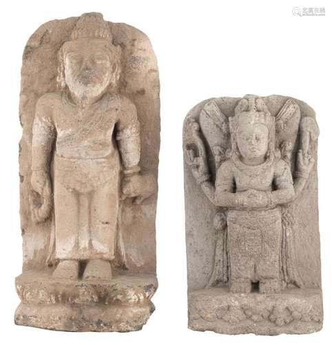 Two white sandstone Nepalese Hindu gods, 19thC, H …