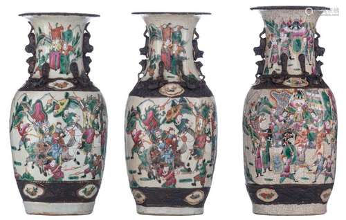 Three Chinese Nanking famille rose stoneware vases…