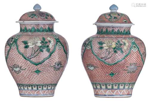 Two Chinese famille verte covered vases, the neck …