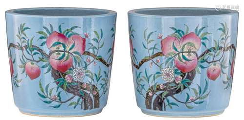 A pair of Chinese famille rose on light blue groun…