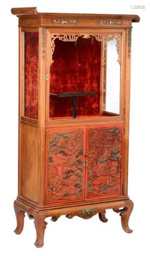 A Chinese inspired mahogany display cabinet, decor…