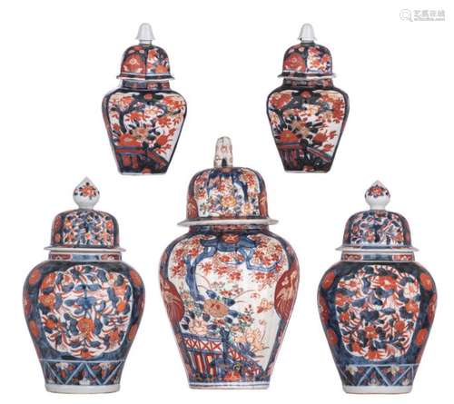 A collection of five Japanese Imari vases and cove…