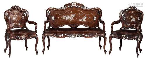 A Chinese rosewood furniture set, consisting of a …