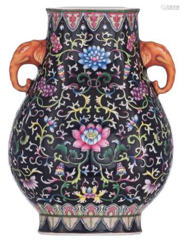 A Chinese famille noire floral decorated hu vase, …