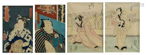 A collection of four Japanese Ukiyo e, three depic…