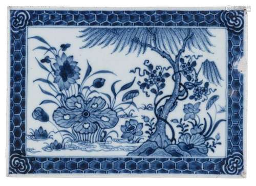 A Chinese blue and white porcelain tile, decorated…