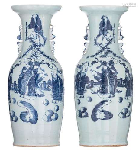 A pair of Chinese celadon ground blue and white va…