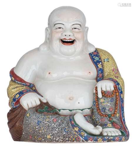 A large Chinese famille rose seated smiling Budai,…