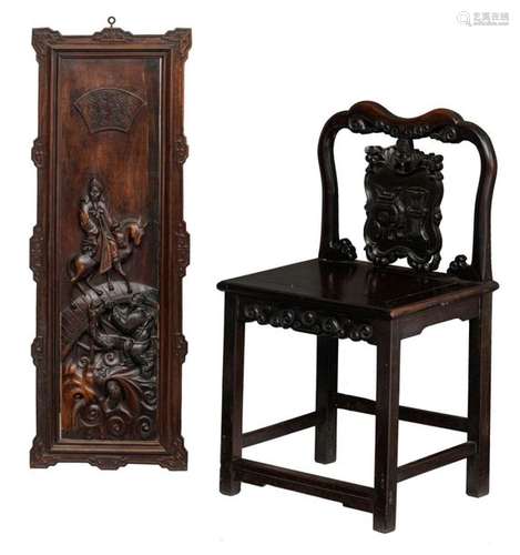 A Chinese rosewood padouk throne chair, the backre…