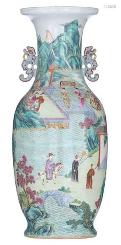 A Chinese famille rose and turquoise glazed vase, …