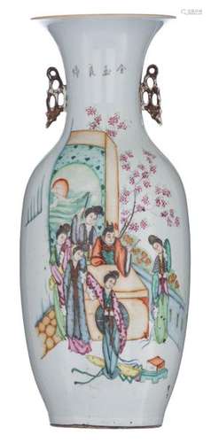 A Chinese famille rose vase, decorated with ladies…