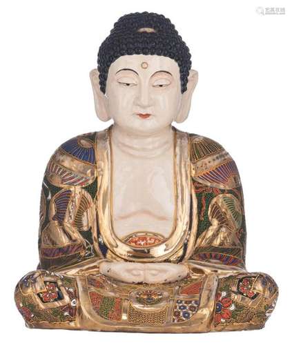 A Japanese Satsuma figure of a seated Buddha, H 38…