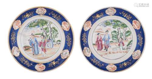 A pair of Chinese Rose Mandarin dishes, decorated …