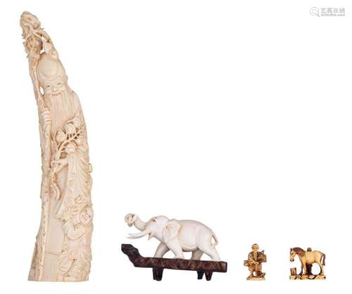 Four various ivory sculptures: one a Canton ivory …