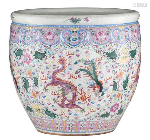 A large Chinese famille rose floral decorated jard…