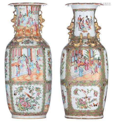 Two Chinese Canton famille rose vases, all over de…