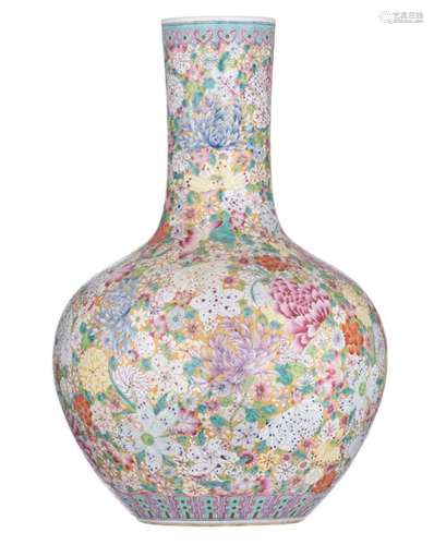 A Chinese famille rose 'Mille Fleur' bottle vase, …