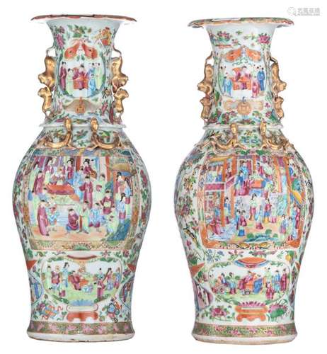 A near pair of Chinese Canton famille rose vases, …