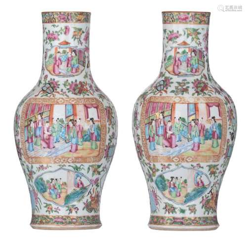 Two Chinese famille rose Canton vases, decorated w…