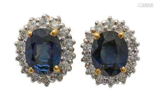 A pair of sapphire and diamond earstuds