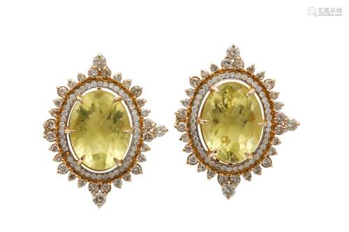 Noor | A pair of lemon quartz and diamond earstuds