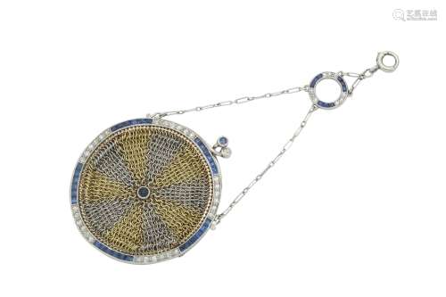 An early 20th century sapphire and diamond purse pendant