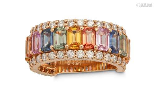 A multi-coloured sapphire and diamond ring