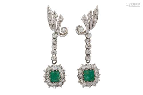 A pair of emerald and diamond earrings