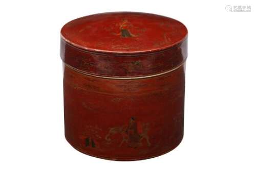 A CHINESE CINNABAR LACQUER COSMETIC BOX AND COVER.