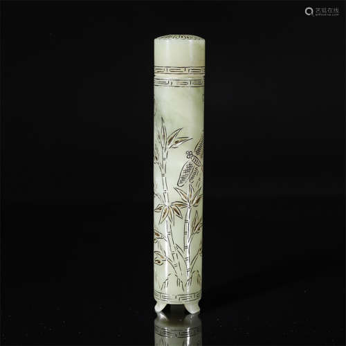 Old Hetian jade bamboo pattern lettel case