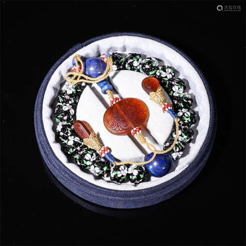Qing glassware lapis lazuli gild silver 18 beads