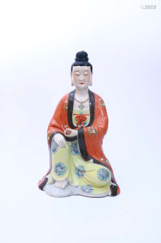Cao-mingji zao mark famille rose Guanyin buddha stature