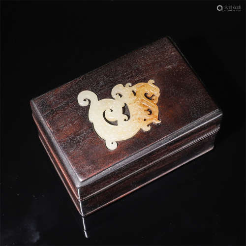 Rose wood carved jad box