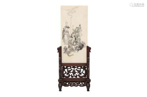 λ A CHINESE IVORY 'IMMORTALS' TABLE SCREEN.