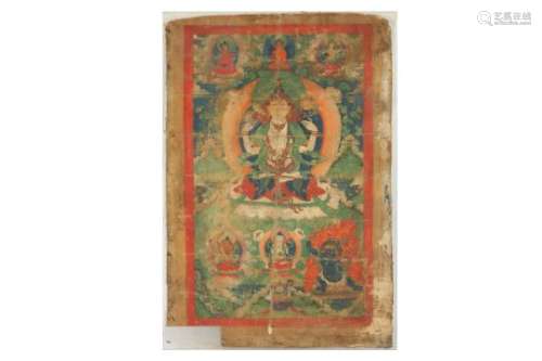 A TIBETAN THANGKA OF AVALOKITESVARA.