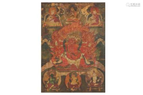 A TIBETAN THANGKA OF THE GUARDIAN YAMANTAKA.