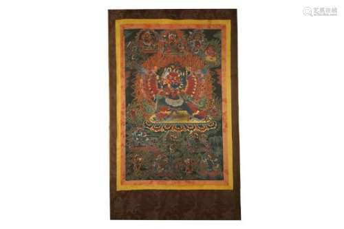 A TIBETAN THANGKA OF MAHOTTARA HERUKA WITH CONSORT.