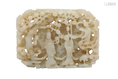 A CHINESE PALE CELADON JADE 'IMMORTALS' CARVING.